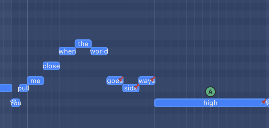 KI Songtexter: lyric line mapped note by note on the MIDI piano roll.